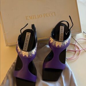 Emilio Pucci Purple and Black Heeled Sandals Sz 37 NIB BNWT
